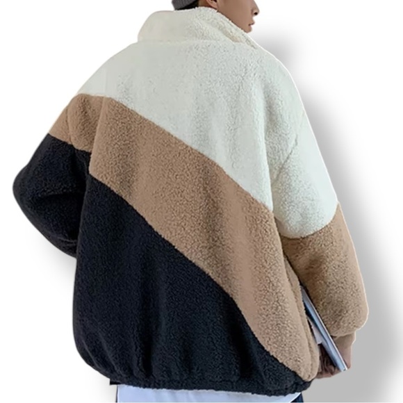 Patchwork Polar Sherpa Jacket Oversized  Contrast Color Polar Fleece Size Medium - Picture 4 of 12